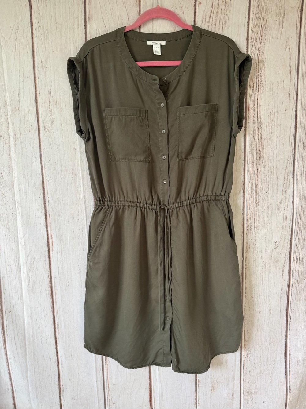 Daily Ritual Olive Green Lyocell Utility Shirt Dress Size 6